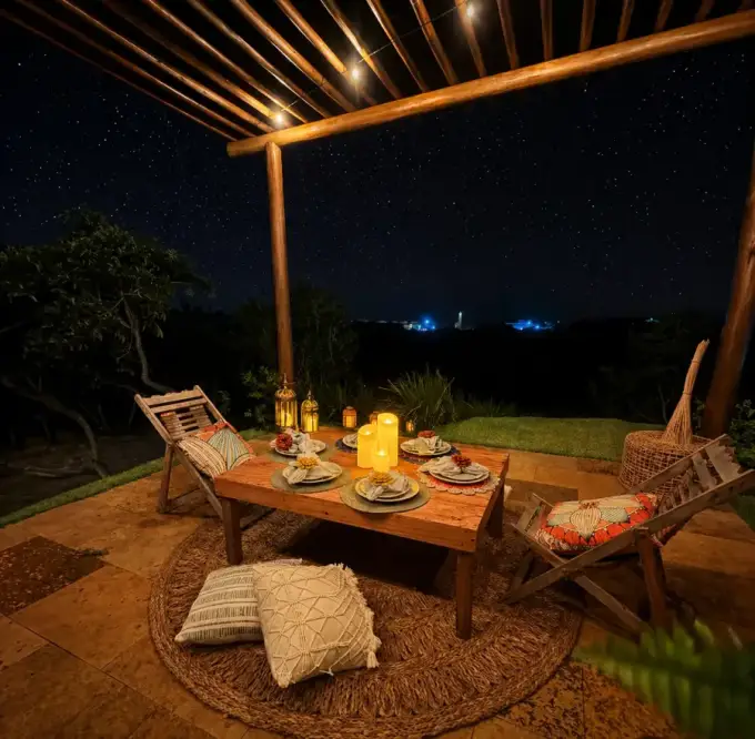 Mirante do Rancho preparado para uma noite especial sob o céu estrelado